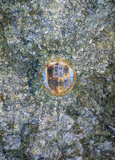 Detail van het gewelfde plafond van de Sala delle Asse met een geometrisch takkenpergolaontwerp, c.1498 door Leonardo da Vinci