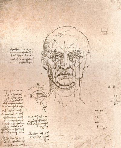Tekening ter illustratie van de theorie van de proporties in het menselijk figuur door Leonardo da Vinci