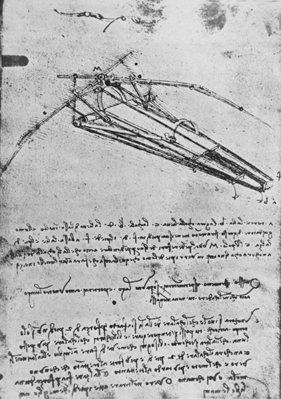 Tekening van een vliegmachine, c1480 1945 door Leonardo da Vinci