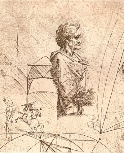 Tekening van een buste en kleine schetsen, c1472-c1519 1883 door Leonardo da Vinci