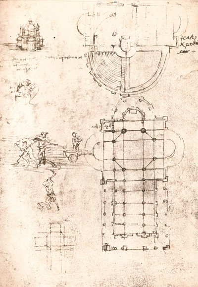 Tekening van kerken door Leonardo da Vinci