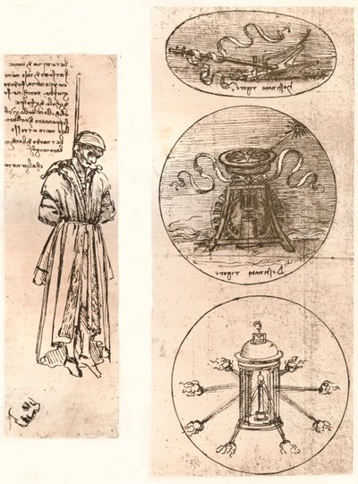 Tekeningen van Bernardo di Bandino Baroncelli opgehangen, en emblemen door Leonardo da Vinci