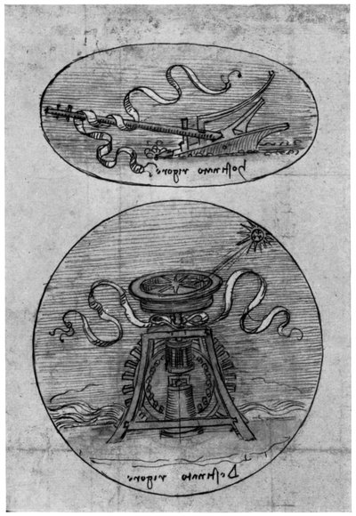 Embleem, Hostinato Rigore detail, laat 15e of vroeg 16e eeuw 1954 door Leonardo da Vinci