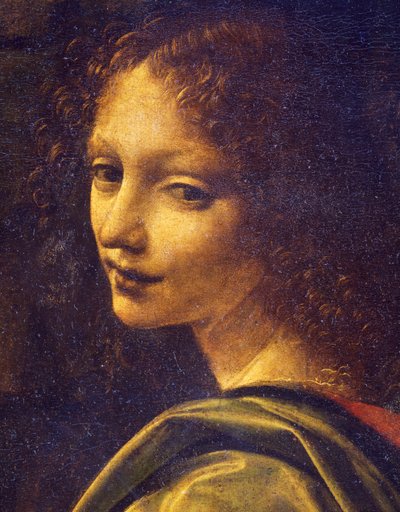 Gezicht van een engel, detail van Madonna in de grot door Leonardo da Vinci