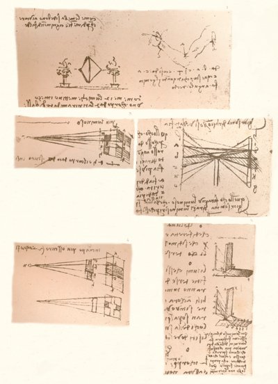 Vijf tekeningen die de schildertheorie illustreren, ca. 1472-1519, 1883 door Leonardo da Vinci