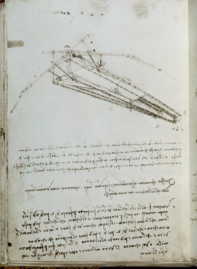Vliegmachine tekening. Manuscript door Leonardo da Vinci door Leonardo da Vinci