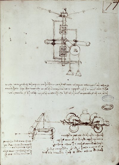 Vliegmachine tekening. Manuscript door Leonardo da Vinci door Leonardo da Vinci