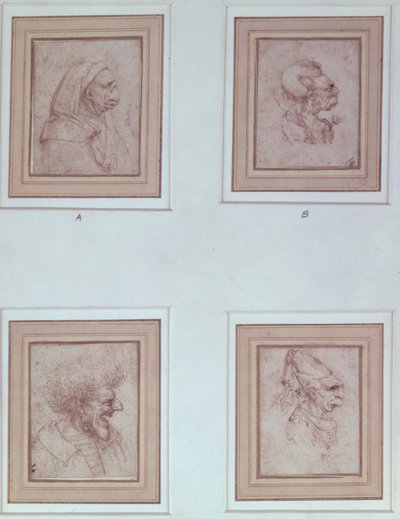 Vier karikaturen door Leonardo da Vinci
