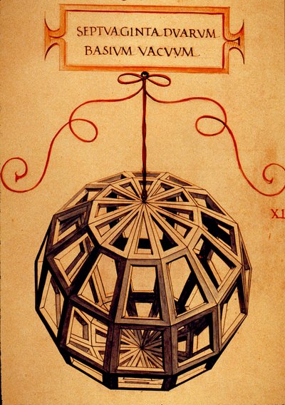 Geometrie: Een Polyhedron Pagina uit het manuscript “De divina proportione” (Over goddelijke verhoudingen) door wiskundige Fra Luca Pacioli, geïllustreerd door Leonardo da Vinci. 1509. door Leonardo da Vinci