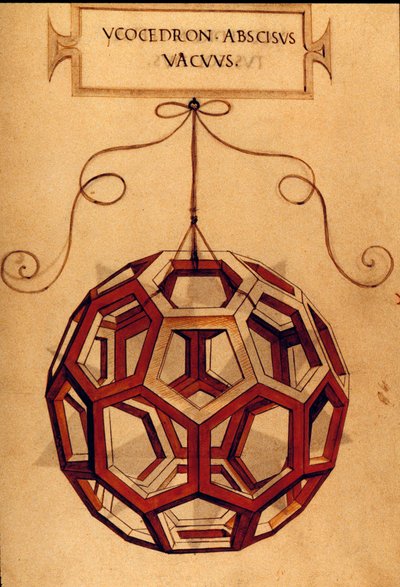 Geometrie: "Een Icosaëder" Pagina uit het manuscript "De divina proportione" (Over goddelijke verhoudingen) door wiskundige Fra Luca Pacioli, geïllustreerd door Leonardo da Vinci. 1509. door Leonardo da Vinci