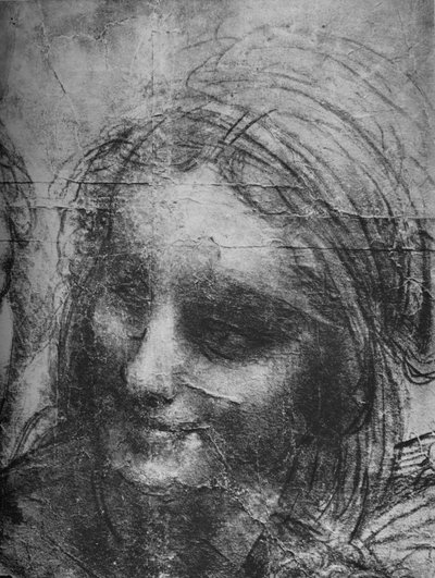 Hoofd van St. Anne - Maagd en Kind met St. Anne en de Jonge St. Johannes, ca. 1480, 1945 door Leonardo da Vinci