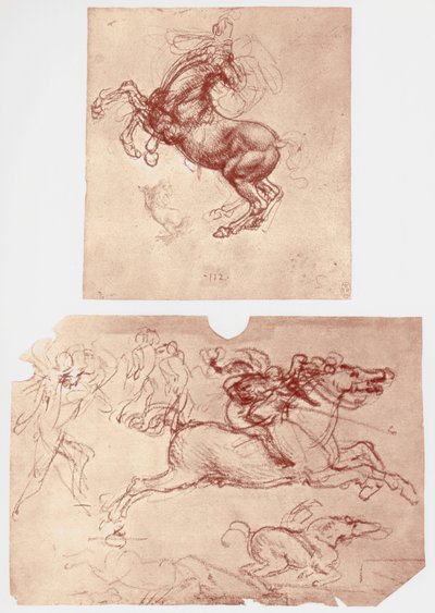 Paard steigert, en ruiters en voetsoldaten, c1504 door Leonardo da Vinci