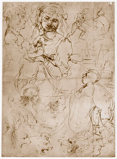 Knielende Madonna met het Kind en St. Johannes door Leonardo da Vinci