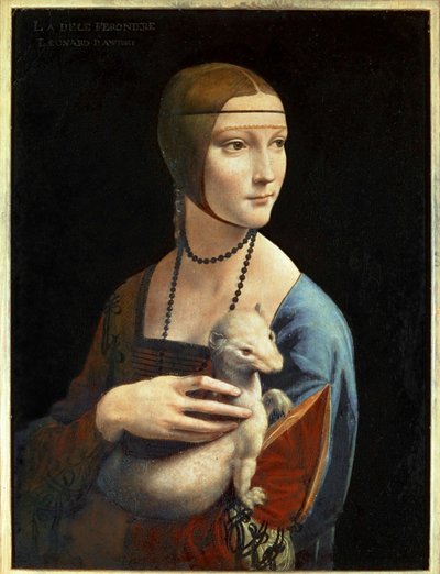 Dame met hermelijn (schilderij op hout) door Leonardo da Vinci
