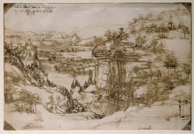 Landschap van Santa Maria della Neve: het landschap van de Arno-vallei door Leonardo da Vinci