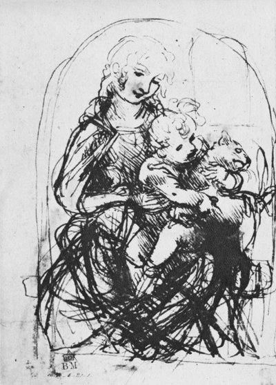 Madonna en Kind met een Kat, 1478-1481 door Leonardo da Vinci