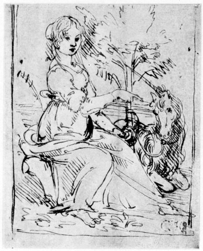 Maagd met een eenhoorn, c1480 1954 door Leonardo da Vinci