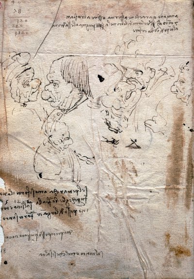 Mannelijke karikaturen en bibliotheeklijst, Codex Trivulzianus door Leonardo da Vinci