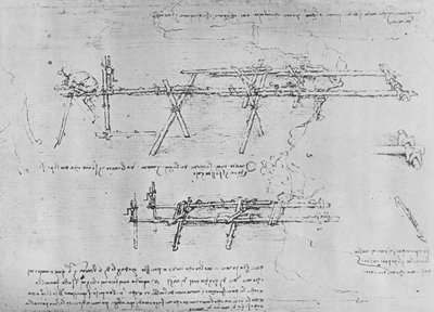 Methode voor het bouwen van een Trestle Brug, ca. 1480, 1945 door Leonardo da Vinci