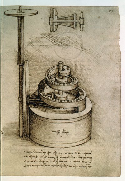 Ms. 8937, Codex Madrid I f.45r, getemperde veer door Leonardo da Vinci