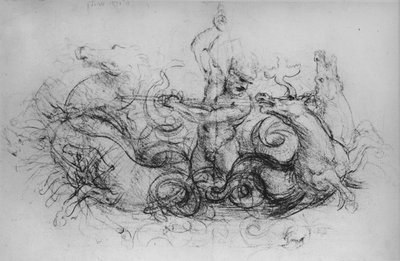 Neptunus met vier zeepaarden, ca. 1480, 1945 door Leonardo da Vinci