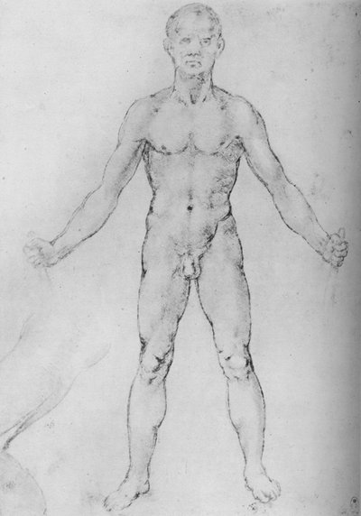 Naakte man met uitgestrekte armen, gezien van voren, ca. 1480 door Leonardo da Vinci