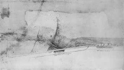 Plan van een dijk voor het omleiden van de Arno, ca. 1480-1945 door Leonardo da Vinci