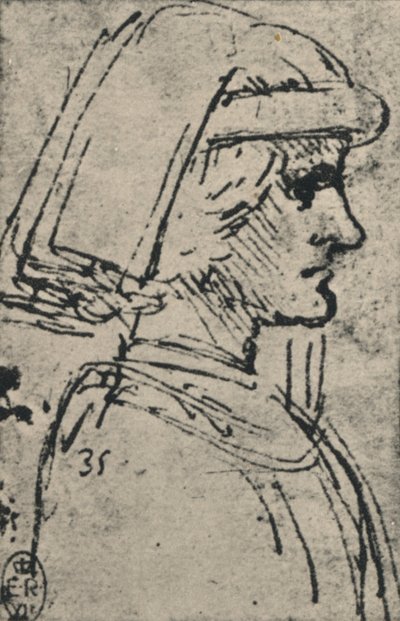 Profiel van een jonge man met een kaproen door Leonardo da Vinci