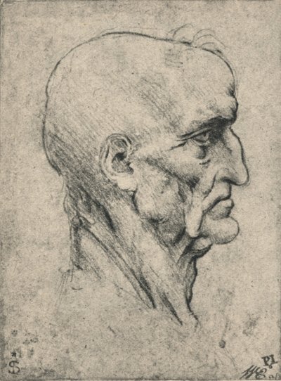Profiel naar rechts van een oudere kale man, ca. 1480 door Leonardo da Vinci