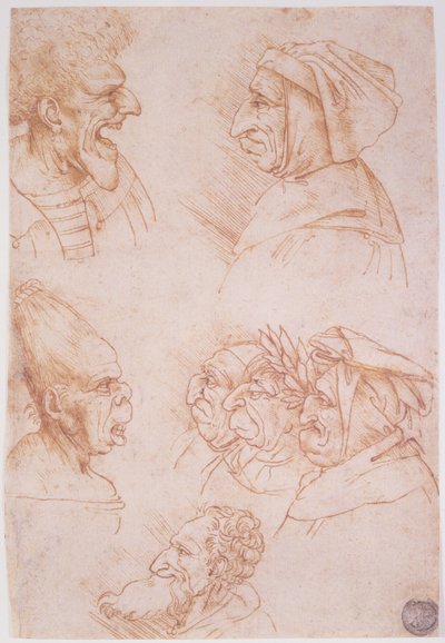Zeven Studies van Groteske Gezichten door Leonardo da Vinci