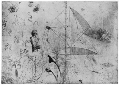 Blad met studies, laat 15e of begin 16e eeuw door Leonardo da Vinci