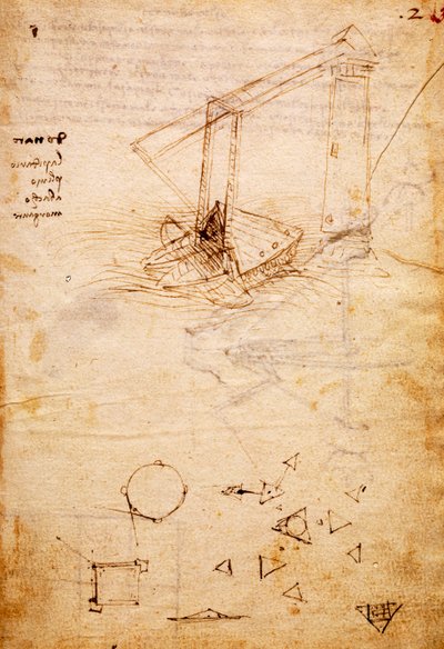 Schip, uit Codex Trivulzianus, folio 2 recto door Leonardo da Vinci