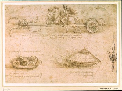 Sikkelwagen en Pantserwagen door Leonardo da Vinci