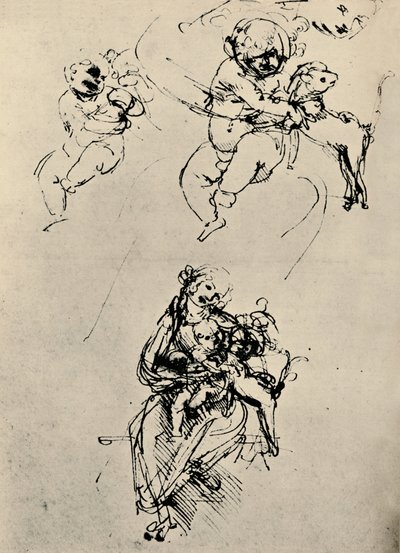 Studies voor een Madonna en Kind met een Kat door Leonardo da Vinci