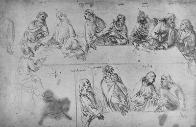 Studies voor het Laatste Avondmaal, ca. 1480 1945 door Leonardo da Vinci