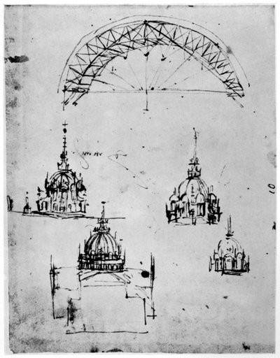 Studies voor de centrale koepel van de kathedraal van Milaan, laat 15e eeuw 1954 door Leonardo da Vinci