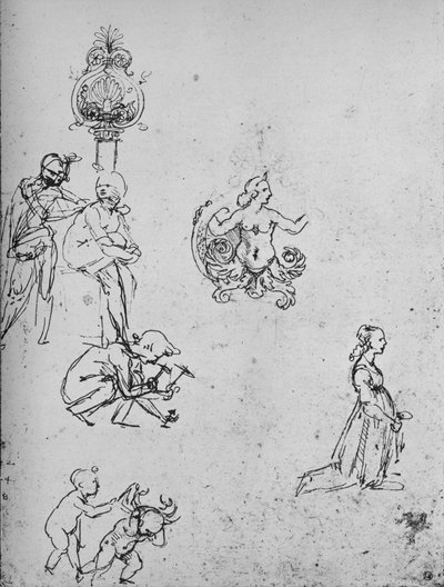 Studies van figuren en decoratie, ca. 1480-1945 door Leonardo da Vinci
