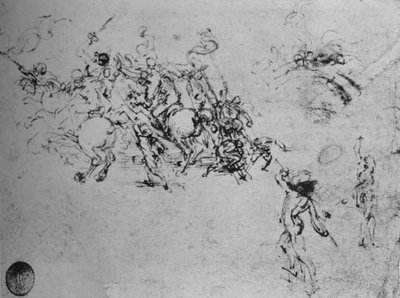 Studies van ruiters in gevecht en van voetsoldaten, c1480 1945 door Leonardo da Vinci