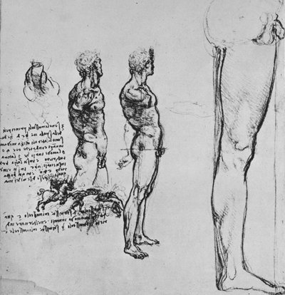 Studies van naakten en kleinere schets van een slag, ca. 1480 door Leonardo da Vinci