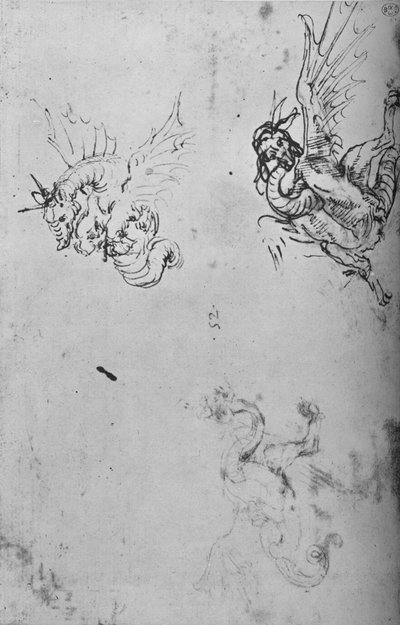 Studies van een Draak, ca. 1480 1945 door Leonardo da Vinci