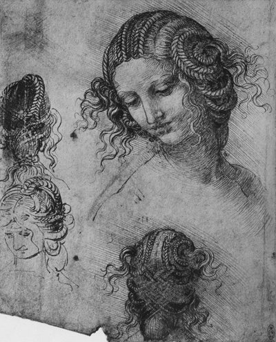 Studies van een vrouwenhoofd en kapsel, c1480 1945 door Leonardo da Vinci