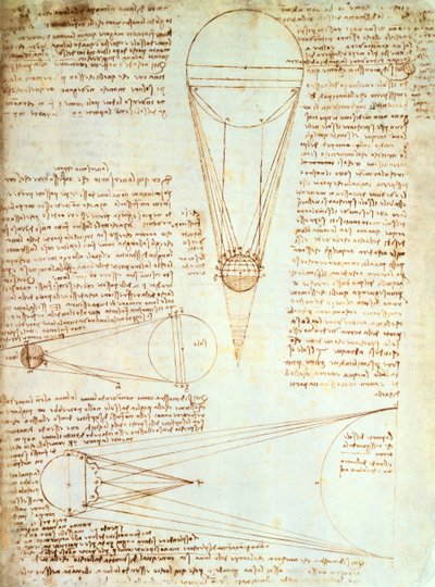 Studies van de Verlichting van de Maan, fol. 1r uit Codex Leicester, ca. 1506-08 door Leonardo da Vinci