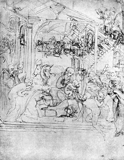 Studie voor De Aanbidding der Wijzen door Leonardo da Vinci