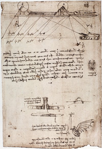 Studie voor een marinedreg door Leonardo da Vinci. Tekening met pen en inkt. door Leonardo da Vinci