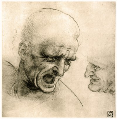 Studie voor het hoofd van een krijger door Leonardo da Vinci