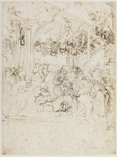 Studie voor de aanbidding der wijzen, ca. 1481 door Leonardo da Vinci