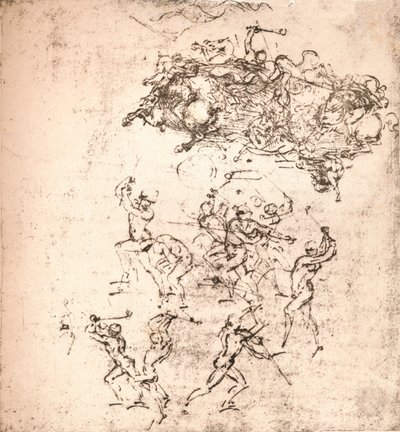 Studie voor de cartoon van de Slag bij Anghiari, ca. 1472-1505, 1883 door Leonardo da Vinci