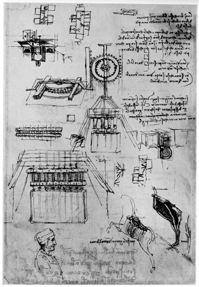 Studie voor het gieten van het Sforza-monument, c1493 1954 door Leonardo da Vinci