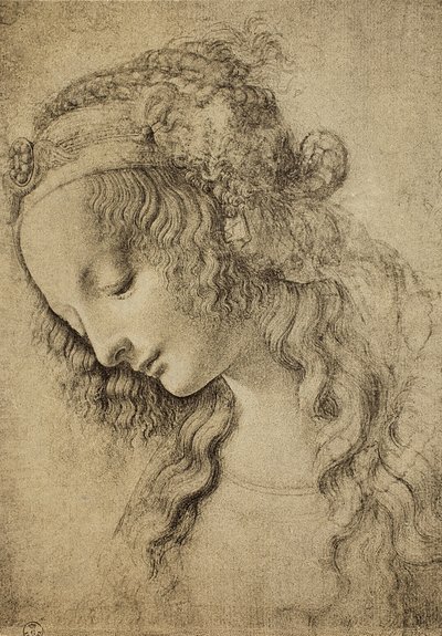 Studie voor het hoofd van Magdalena, tekening door Leonardo da Vinci, Kabinet van Tekeningen en Prenten, Uffizi Gallery, Florence door Leonardo da Vinci
