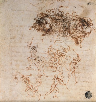Studie van Ruiters in Gevecht en Voetsoldaten, 1503 door Leonardo da Vinci